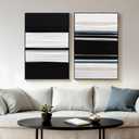 Textured Abstract Fabric Wall Art 3D Canvas Black and White Decor - Dimensional Minimalist Drape Modern Contemporary Living Room Bedroom Office Decor, Framed Set of 2-24"x36" Each - Ready to Hang