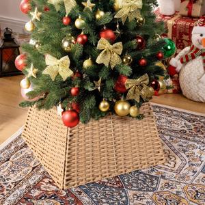 GRANNY SAYS Tree Collar & Skirt for Little Trees - 22" D Wicker, Champagne Tree Stand (Nature)