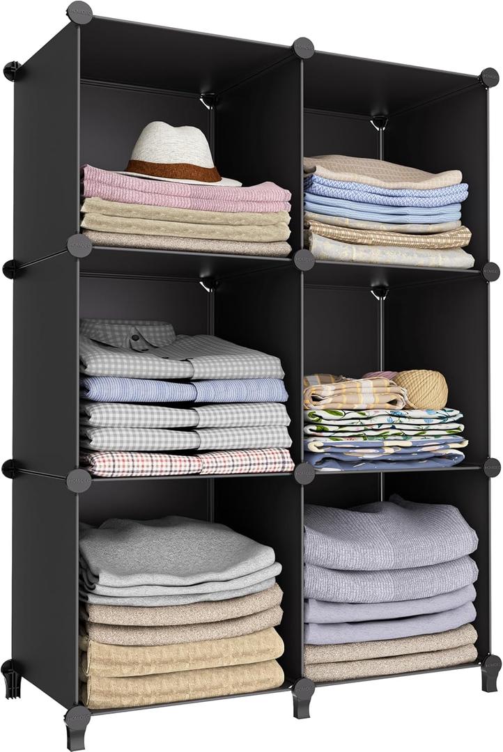 6-Cube Storage Organizer, Closet Organizer Storage Cabinet Shelf Bookcase Bookshelf with Metal Hammer, Storage Cubes Organizer Cabinet for Kids, Closet, Bedroom, Bathroom (11.8x11.8x11.8 Inch) Black
