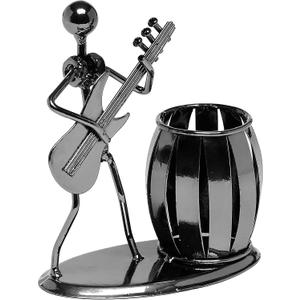 MyGift Decorative Gunmetal Gray Metal Desk Pen Holder Cup with Rocker and Guitar Design, Office Supplies Organizer Pencil Cup