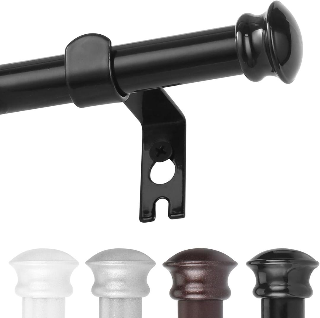 Black Window Curtain Rods 30 to 60 Inches, Decorative 5/8 Inch Diameter Single Window Curtain Rod Set for Room Divider, Bedroom, Living room, Kitchen, Bathroom,With Brackets (30-60")