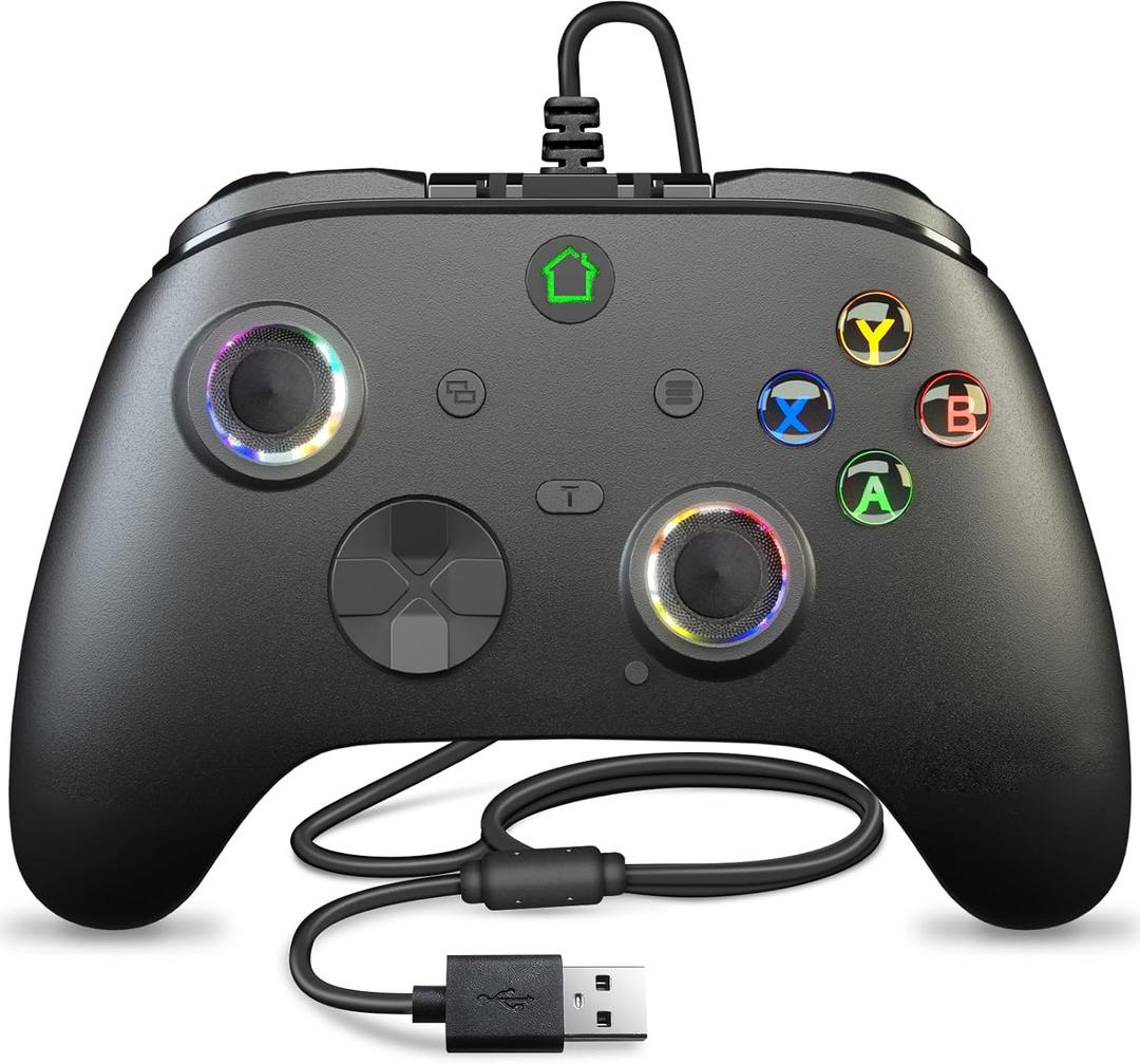 Wired X box One Controller, 9.8FT/3M Cable Game Remote for X-box Series and PC & Steam Platforms with Dual-Vibration, Turbo, Programmable, RGB LED Light and 3.5mm Jack, Firmware Upgrade Required