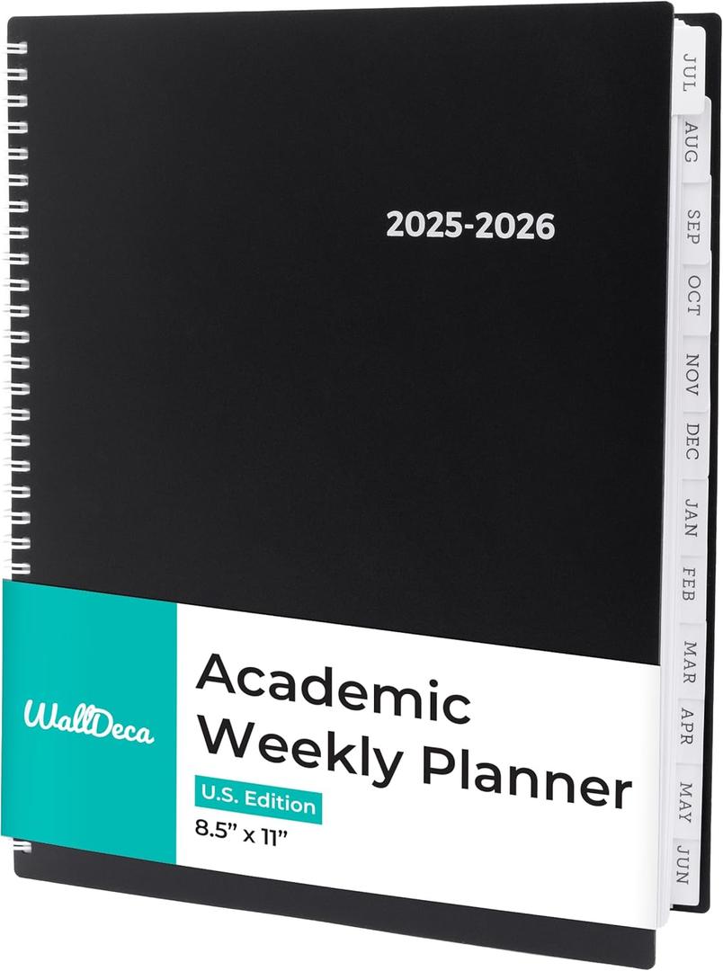 2 x WallDeca Academic Planner 2025-2026, Daily, Weekly & Monthly Planner, July 2025 - June 2026, Student Notes Pages, Twin-Wire Binding Day and Weekly Agenda for School & Work (8.5 x 11-Inches, Black)