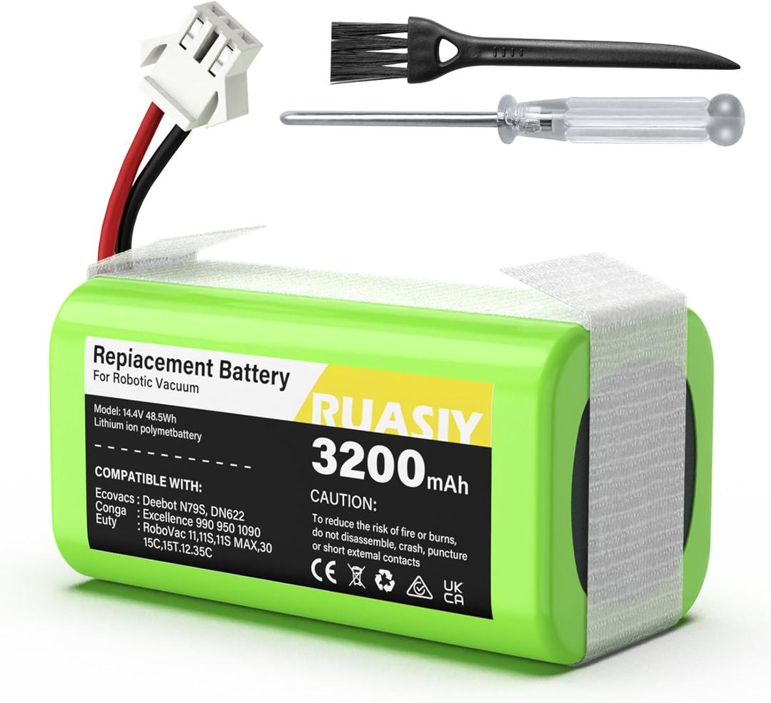 14.4v Vacuum Robot Battery Replacement: for Eufy Robovac 11S 11 30C 30 25C 15C 15T G30 G20-3200mAh Vacuum Batteries for Ecovacs Deebot N79 N79w N79w DN622, Shark Ion Rv750, Goovi, Amarey, Coredy Etc