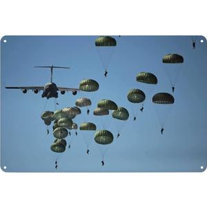 82ND Us Army Airborne Background Poster Metal Tin Sign Wall Art Plaque Decor for Home Bar Pub Cafe Club Living Room Bedroom 8x12 Inch