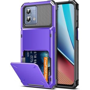 COOYA for Moto G Stylus 2023 Case Wallet 5 Credit Card Holder Slot Flip Cover Wallet Case Back Pocket Dual Layer Protective Hard Shell TPU Rubber Bumper for Moto G Stylus 2023 Purple