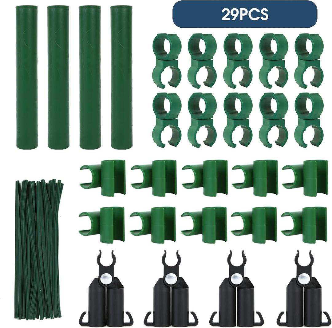 8 FT Garden Stakes for Outdoor Plant Support 10 Pack, Adjustable Stakes Connector Kits Plastic Plant Trellis Clips, 0.78 inch Diameter