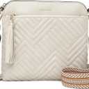 FOXLOVER Quilted Crossbody Bags for Women Vegan Leather Boho Purses Shoulder Handbags with Tassel (Beige)