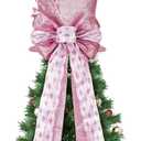 Poen Christmas Tree Topper Hat Shiny Sequins Top Hat with Bow Lengthened Ribbon Tree Topper Santa Christmas Decorations for Xmas Gift Ideas Holiday Winter Party Ornament Supplies(Rose Gold)