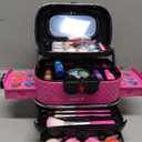 Hollyhi 58 Pcs Kids Makeup Kit for Girl, Princess Toys Real Washable Cosmetic Set with Mirror, Kids Makeup Sets for Girls, Play Make Up Birthday Gifts for 3 4 5 6 7 8 9 10 11 12 Years Old Kid (Rose) (Rose and Black)