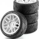 1/8 RC On Road Car Tires and Wheels Rims 17mm Hex 103mm Rubber Rally Tyres for 1:8 Scale RC On-Road Racing Car HPI WR8 HSP Hobao ARRMA Redcat Losi Kyosho VRX RC Rally Drift Car 4PCS (White)