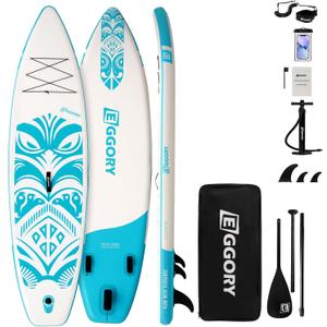 Inflatable Paddle Board, Stand Up Paddle Board Set, Extra Wide SUP Board with Removable Fin, Floating Paddle, Hand Pump, Waterproof Phone Pouch, Traveling Board (TT green)