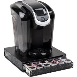 Mind Reader Single Serve Coffee Pod Drawer, 36 Pod Capacity, Countertop Organizer, Metal, 12.75" L x 13" W x 3" H, Black