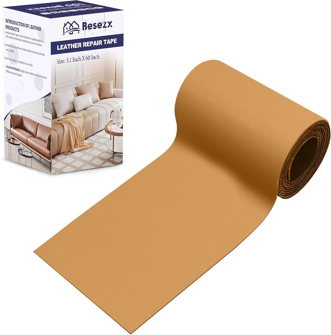 Besezx Leather Repair Patch Tape Kit, Self Adhesive Leather Repair for Furniture, Couch, Sofa, Car Seats,Office Chair,Vinyl Repair Kit.3.1inx60in (Khaki)