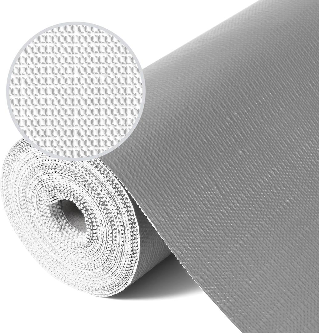 Drawer Liner, Shelf Liners for Kitchen Cabinet Waterproof & Oil-Proof Cupboard Liner Non-Slip Drawer Mat PVC Material Non Adhesive Kitchen Liner for Countertop Gray 17.5 x 236.2 Inches
