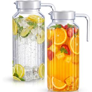 Panitay 2 Pcs 68 Ounces Plastic Pitcher with Lid Clear Acrylic Refrigerator Safe Pitcher Shatter Proof Juice Containers with Lids for Water Milk Sangria Lemonade Cold Drinks