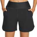 HODOSPORTS Women's 5'' High Waisted Swim Board Shorts with Pockets Liner Quick Dry Swimsuit Bottoms Trunks (XX-Large, Black)