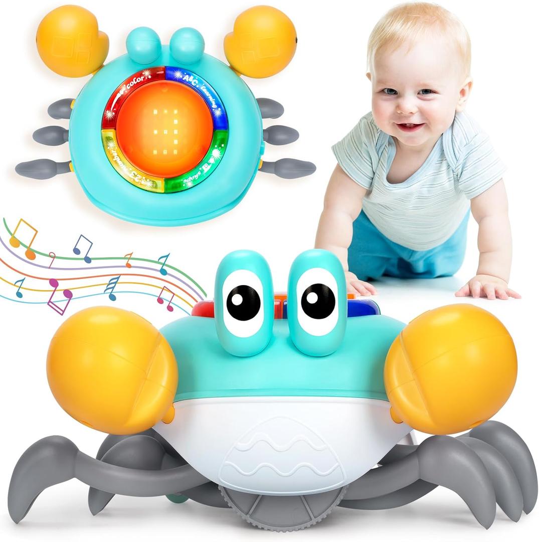 TooyBing Musical Crawling Crab Baby Toy, Tummy Time Toy for 6-12 Month Boy Girl, Light-up Walking Dancing Moving Crab for 1 Year Old Baby Educational Learning, Great Gift for 12-18 Month Infant (Blue)