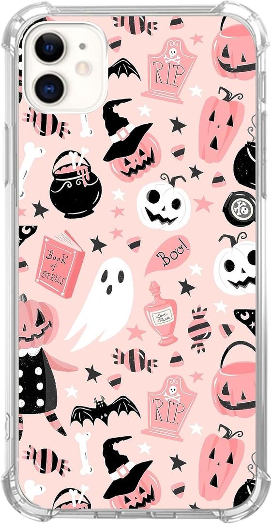 Pink Halloween Pumpkin Ghost Case Compatible with iPhone X, XS або 11, Witchy Pumpkin Halloween Boo Cover, Cool TPU Phone Case Cover