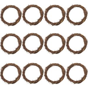 12PCS Small Round Grapevine Wreath 4Inch Rattan Wreaths for Easter Spring Candle Christmas Crafts Holiday Decoration Wedding Home Decor