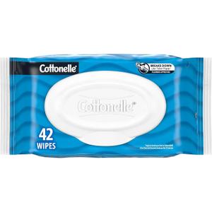 Cottonelle Flushable Wet Wipes for Adults, 1 Flip-Top Pack, 42 Wipes, Alcohol-Free, Plastic Free (8 count)