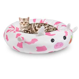 26" Strawberry Cow Pet Bed, Calming Dog & Cat Plush Bed, Fulffy Comfy Padded Cat Mat Plush Pet Bed, Non-Slip Bottom, Soft Washable Sleeping Dog Cot for Medium Small Dogs Cat Puppy Kitty