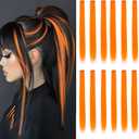 12 Pcs Orange hair extensions 22 Inch Straight colored hair colorful clip in extensions Highlight Party for Kids Girls and Women Gift(Orange,04)