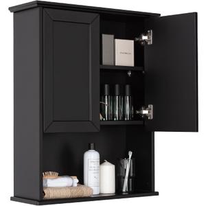 Black Bathroom Wall Cabinet 23x29 inch Wooden Bathroom Medicine Cabinet with 2 Doors and Adjustable Shelf, Wall Mounted Cabinet Over Toilet Storage Cabinet