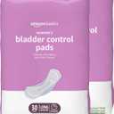 Amazon Basics Incontinence Pads for Women Long, Bladder Control, Postpartum, Ultimate Absorbency, Unscented, 60 Count (2 Packs of 30)