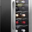 Schmck 10 Bottle Thermoelectric Wine Cooler/Chiller - Stainless Steel - Counter Top Red & White Wine Cellar w/Digital Temperature, Freestanding Refrigerator Smoked Glass Door Quiet Operation Fridge
