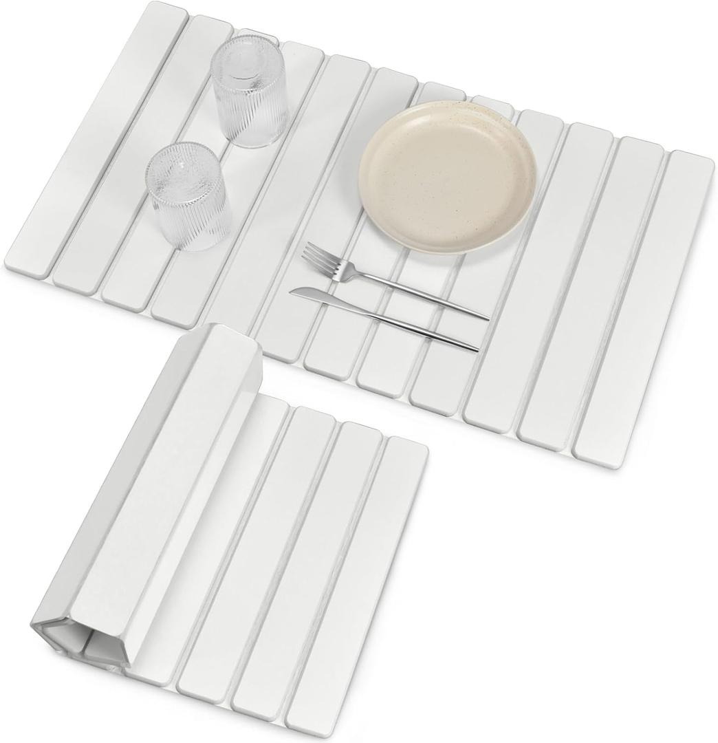 Large Stone Dish Drying Mats for Kitchen Counter, 28"(L)16"(W), Fast Drying Collapsible Dish Drying Mat, Eco-Friendly Absorbent Diatomaceous Earth Mats for Dishes Bottles, Match Any Countertop