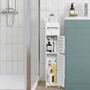 TuoxinEM Storage Cabinet for Small Spaces, Over The Toilet Cabinet for Skinny Bathroom Storage Corner Floor, Slim Paper Holder with 2 Doors & Shelves (White) 30''H (With 2 Door)