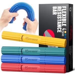 FitBeast Flex Therapy Bar, Tennis Elbow Therapy Bar - Ideal for Relieve Tendonitis Pain & Improve Grip Strength, Fitness Resistance Bar for Golfers Elbow & Tendinitis, Twist Bar for Physical Therapy (4 Piece Set - Yellow Green Blue Red)