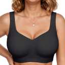 Vertvie Jelly Bras for Women Plus Size Minimizer Soft Wireless Push Up Bra Full Supportive Older Lift Back Coverage Bralette (38DDD, Black)