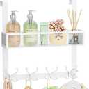 SWTYMIKI Over The Door Hook with 16 Hooks & Mesh Baskets - Heavy Duty Over The Door Organizer Hanger for Towels, Coats, Clothes - Space Saving Hanging Rack for Bathroom, Living Room, White