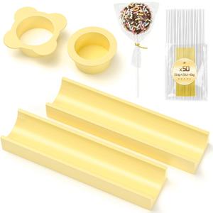 Circle Cake Pop Mold for Baking with 50PCS Cake Pop Sticks Bags Ties,Baking Molds for Birthday Wedding Baby Shower Kids Party Desserts. (Yellow-2Tray)