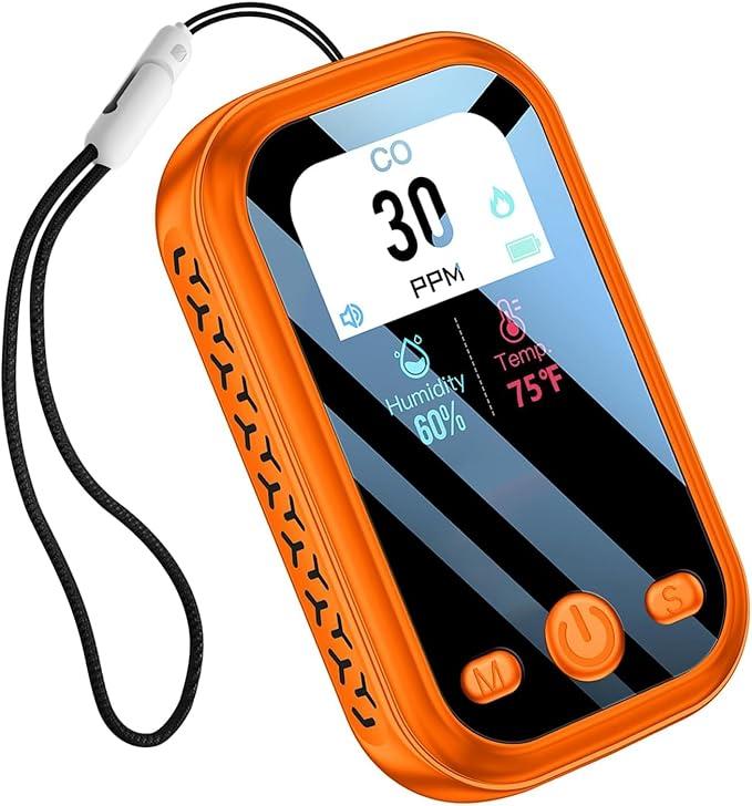 Portable Air Quality Detector, 5-in-1 Indoor Monitor with Temperature and Humidity, Digital Display, Type-C Charging Barometer, Hygrometer (Orange)