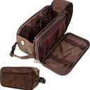 PAVILIA Toiletry Bag for Men, Travel Essentials Shaving Dopp Kit, Mens Travel Bag Toiletries Organizer Case for Grooming, PU Leather Water Resistant Cosmetic Bag Pouch (Dark Brown) (Large (10.5x5.5x6))