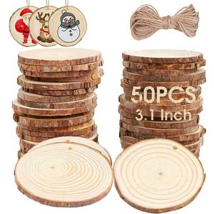 AerWo Natural Wood Slices Christmas Ornaments, 50 Pcs 2.7-3.1 Inches Small Wood Slices with Holes, Round Plain Wooden Circle Ornaments Blanks for DIY Crafts Unfinished Xmas Wooden Ornament