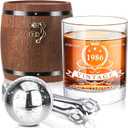 LIGHTEN LIFE 40th Birthday Gifts for Men,1986 Whiskey Glass Set in Barrel Box,40 Years Old Gifts,40th Birthday Gift Ideas for Dad Husband