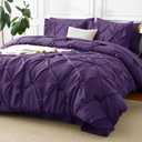 CozyLux King Size Comforter Set Purple, 7 Pieces Pintuck Bed in A Bag Purple Comforter King Size, Pinch Pleat Bedding Set with All-Season Comforter, Sheets, Pillowcases & Shams