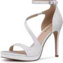 CELLENZ Stiletto Women High Heels: 4.3 Inch Comfortable Heels Prom Party Wedding, Peep Toe Platform Heels, Black White Silver Gold Strappy Heel Sandals Size 9.5