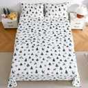 Viviland Plush Christmas Holiday Micro Fleece Queen Bed Sheet Set, Soft Fuzzy Polar Fleece Velour Velvet White Deer Snowflake Printed Sheets, Extra Warm Winter Fleece Bed Sheets