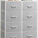 WLIVE Fabric Dresser for Bedroom with Open Shelves, Tall Dresser with 8 Drawers, Storage Tower with Fabric Bins, Chest of Drawers for Closet, Living Room, Hallway, Light Gray, Large