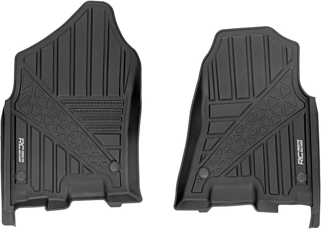 Rough Country Flex-Fit Front Floor Mats for Ram 1500 (2019-2024)/1500 TRX (2021-2024) Crew Cab - Custom All-Weather Non-Slip TPE Liners with Spill Saver Lip