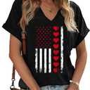 Womens 4th of July Funny Popsicle Graphic Tees American Flag Heart Patriotic V Neck T-Shirt Here for The Boom Short Sleeve (Small, Black-10)