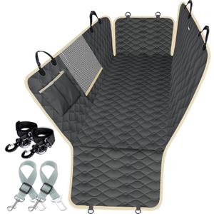 Lassie Dog Car Seat Covers for Back Seat with 2 Seat Belts, Waterproof Dog Car Hammock with Mesh Window Durable Scratch Proof Nonslip Pet Carseat Covers Universal Fit Protector for Cars, Trucks & SUVs