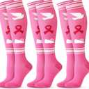 Cindeer 3 Pairs Breast Cancer Awareness Socks Pink Ribbon Football Softball Socks for Women (S)