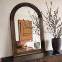 TRAHOME Arched Bathroom Mirror, 38"x26" Brown Wood Frame Wall Mirror, Farmhouse Vintage Vanity Mirror with Layered Frame for Entryway, Living Room, Bedroom