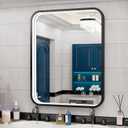28x36 Inch LED Bathroom Mirror with Lights, Wall Mounted Black Rectangle LED Lighted Mirrors for Vanity Non-Rusting Metal Frame Anti-Fog Memory Stepless Dimmable, Horizontal/Vertical